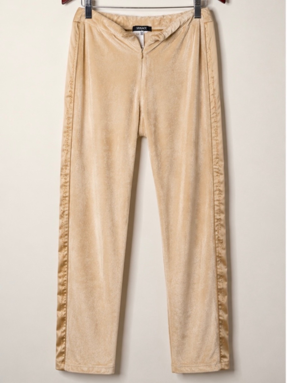Versace Sport Velour Track Pants Beige Gold Size 32 / 46 Made in Italy Y2K